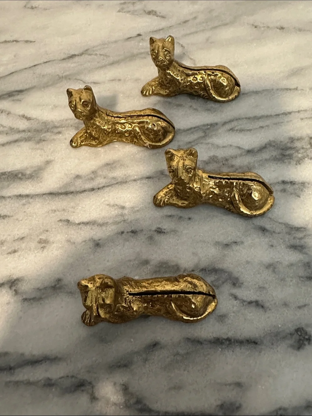 Set of 4 Bombay Co Brass Jaguar name Placecard Holder Solid Heavy Brass